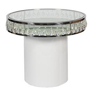 White Round Diamond Table 36″ Silver Contour