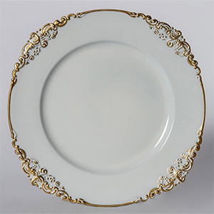 White Vintage Charger Plate with Gold Rim