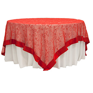 Red Organza Overlay with Satin Border