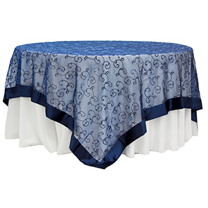 Navy Blue Organza Overlay with Satin Border