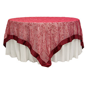 Burgandy Organza Overlay with Satin Border