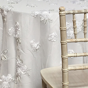 White Organza Overlay with Sequins Flowers