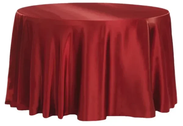 BURGUNDY ROUND SATIN TABLECLOTH 132"