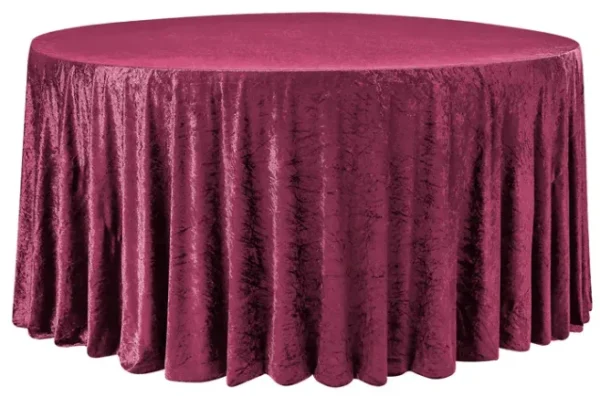 BURGUNDY ROUND VELVET TABLECLOTH 132"