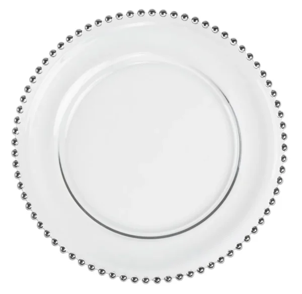 PRIYA GLASS CHARGER PLATE WITH SILVER RIM