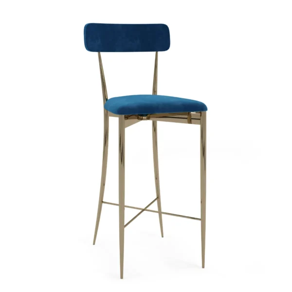 GOLD LUXOR STOOL WITH BLUE CUSHION