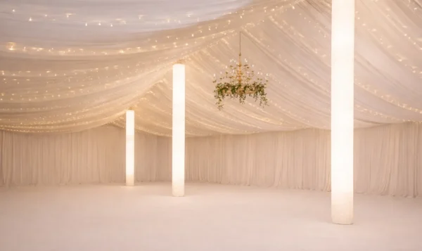 WHITE CEILING VALANCES AND LIGHTS