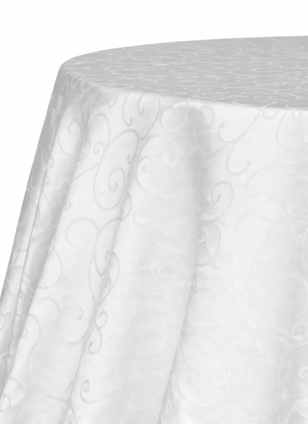 WHITE ROUND SWIRL POLYESTER TABLECLOTH 120"