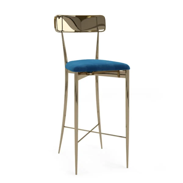 GOLD LUXOR STOOL WITH BLUE AND GOLD CUSHION