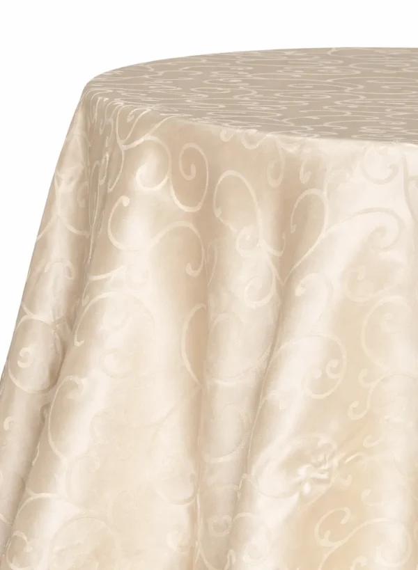 IVORY ROUND SWIRL POLYESTER TABLECLOTH 120"