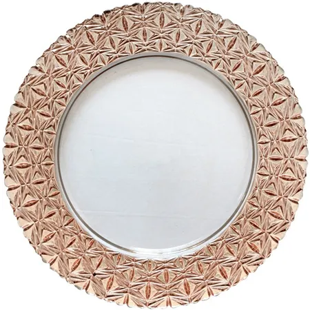 SAPPHIRE GLASS CHARGER PLATE WITH ROSE GOLD RIM