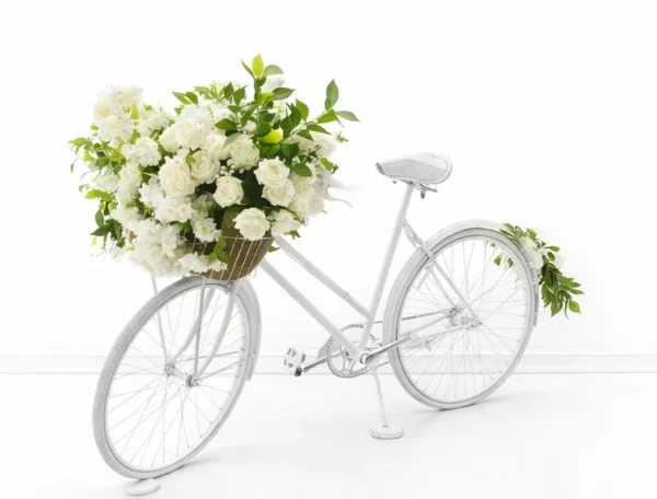 WHITE BICYCLE WITH SILK FLORALS