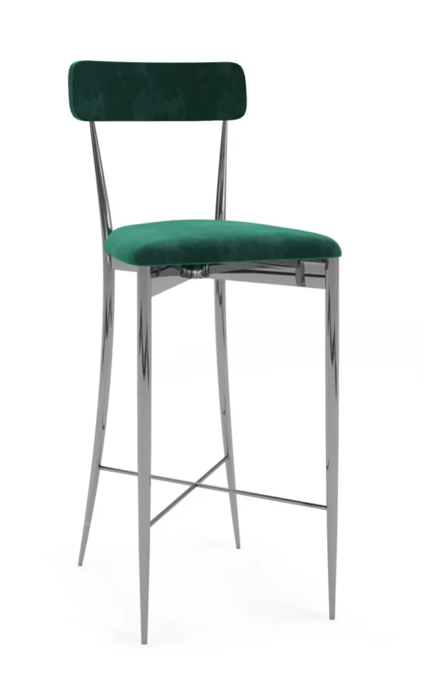 SILVER LUXOR STOOL GREEN CUSHION