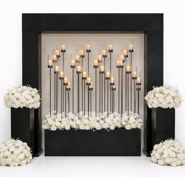BLACK ALESSIA ARCH WITH COLUMNS AND BELLA CANDLE HOLDERS
