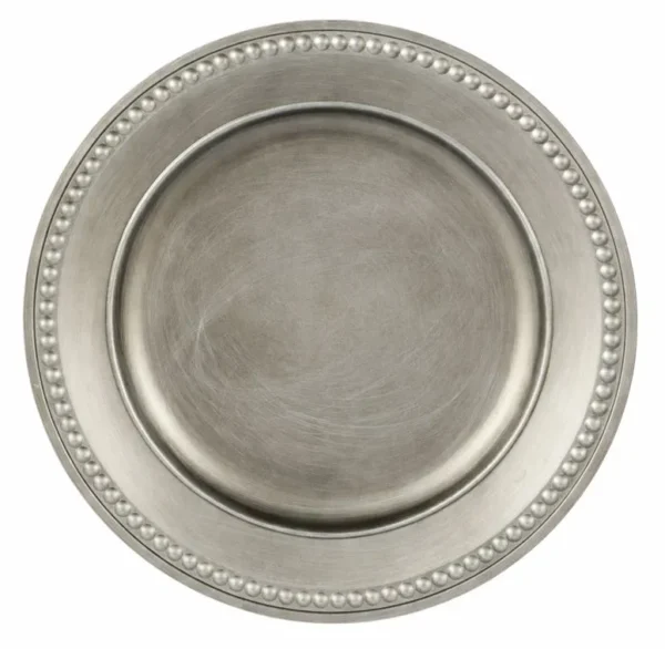 KIERA ANTIQUE SILVER ACRYLIC CHARGER PLATE