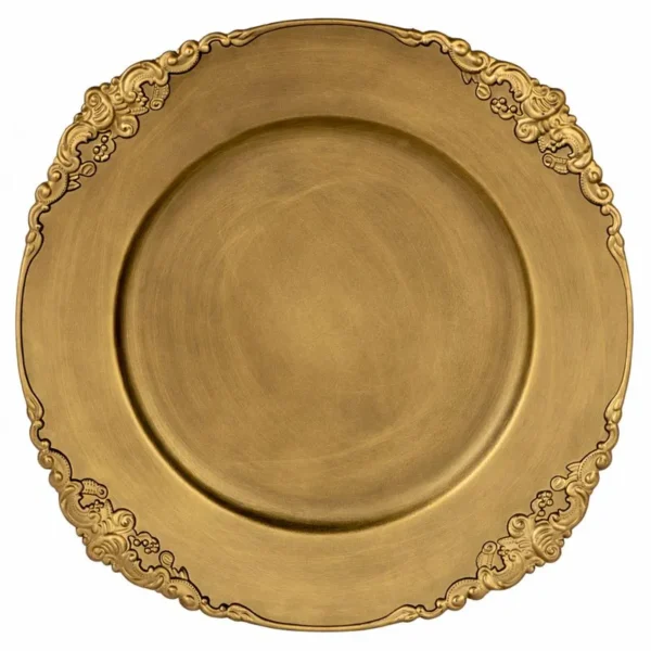 KIERA ANTIQUE GOLD VINTAGE ACRYLIC CHARGER PLATE