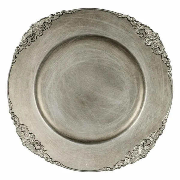 KIERA ANTIQUE SILVER VINTAGE ACRYLIC CHARGER PLATE