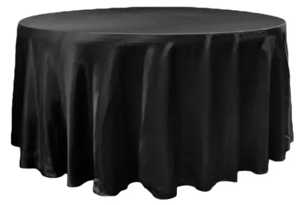 BLACK ROUND SATIN TABLECLOTH 132"