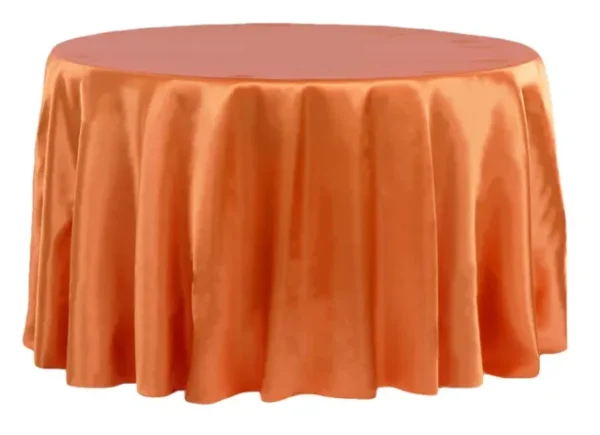 BURNT ORANGE ROUND SATIN TABLECLOTH 132"