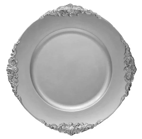 KIERA SILVER VINTAGE ACRYLIC CHARGER PLATE