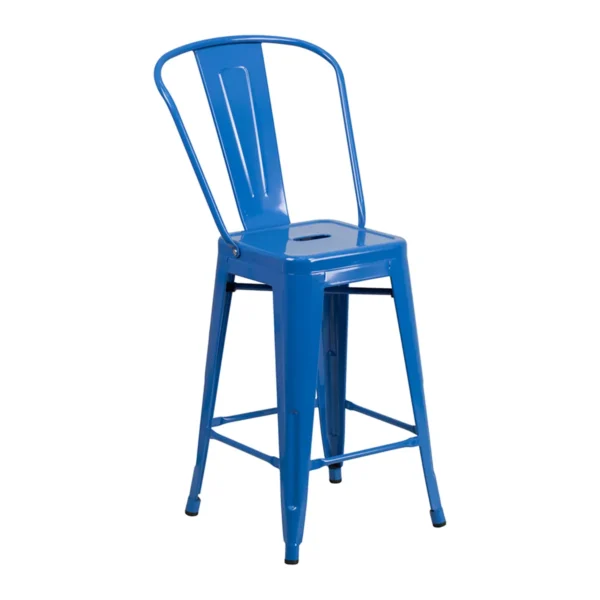 BLUE TOLIX STOOL WITH BACKREST