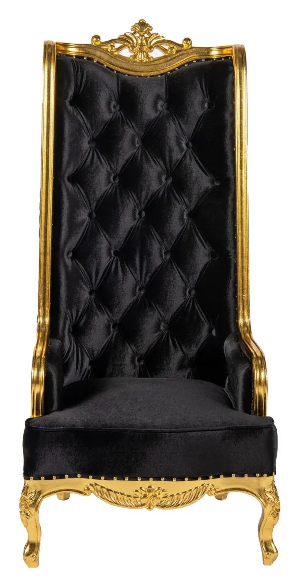 BLACK VELVET JUMAL THRONE CHAIR GOLD TRIM