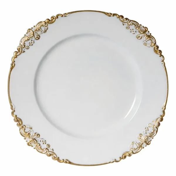KIERA WHITE VINTAGE ACRYLIC PLATE WITH GOLD RIM