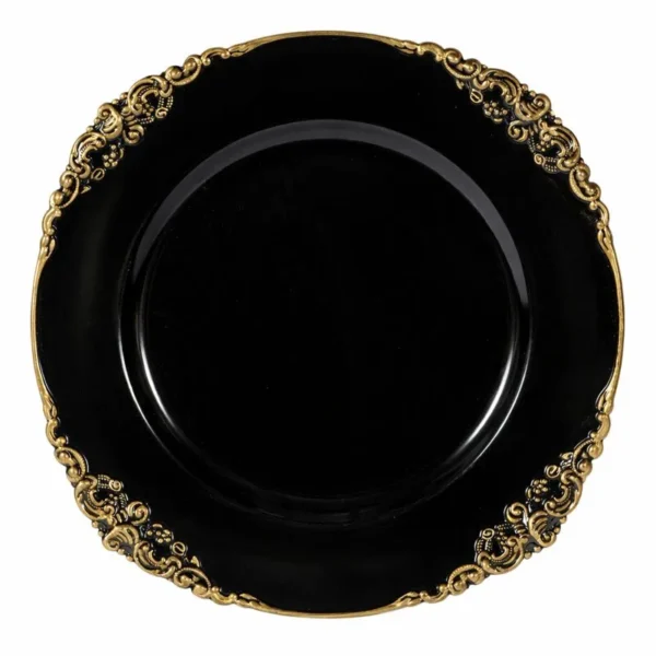 KIERA BLACK VINTAGE ACRYLIC PLATE WITH GOLD RIM