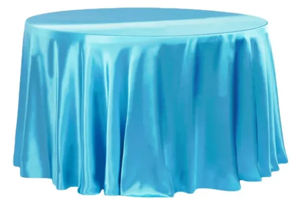 AQUA BLUE ROUND SATIN TABLECLOTH 132"