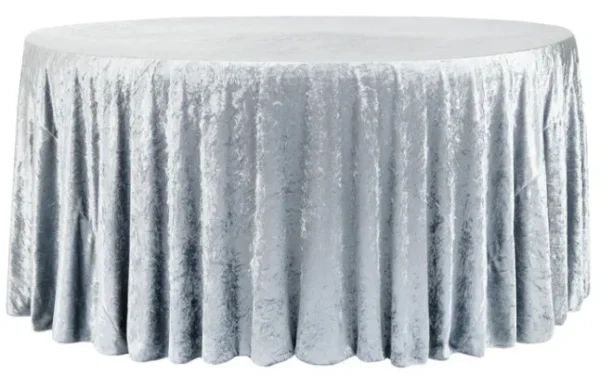 DUSTY BLUE ROUND VELVET TABLECLOTH 132"