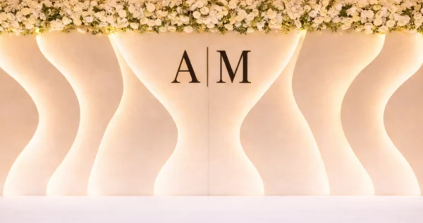 WHITE ASHLEY WALL WITH FLOWERS AND MONOGRAM
