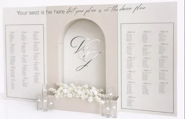 BEIGE-WHITE BELLE SEATING CHART WALL