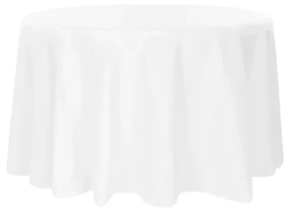 WHITE ROUND POLYESTER TABLECLOTH 120"