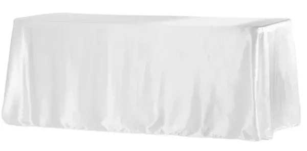 WHITE RECTANGULAR SATIN TABLECLOTH 90" X 132"