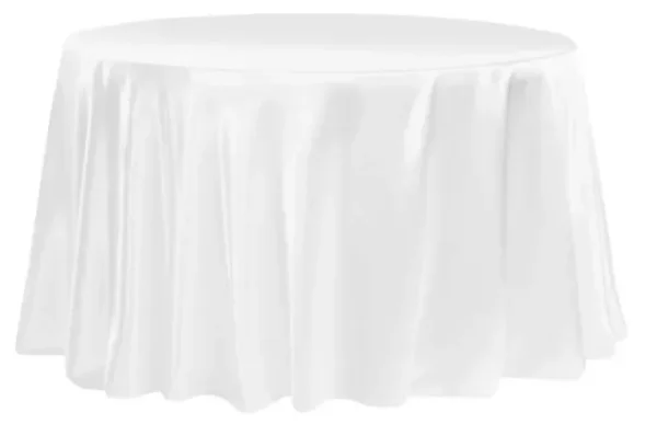 WHITE ROUND SATIN TABLECLOTH 132"