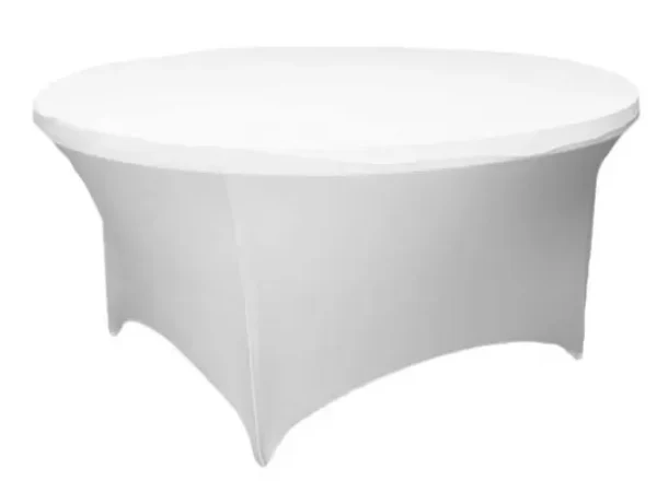 WHITE ROUND SPANDEX TABLECLOTH 120"