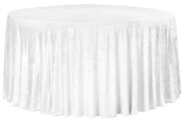 WHITE ROUND VELVET TABLECLOTH 120"