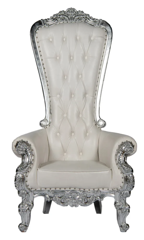WHITE ELEGANCE THRONE CHAIR SILVER TRIM