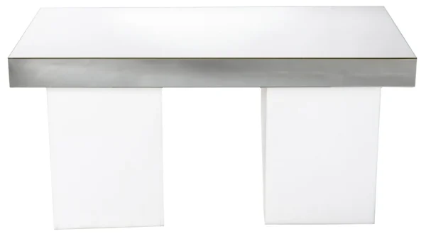 MIRROR TOP WHITE COLUMN COFFEE TABLE