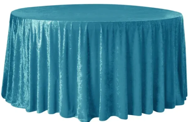 PEACOCK TEAL ROUND VELVET TABLECLOTH 120"
