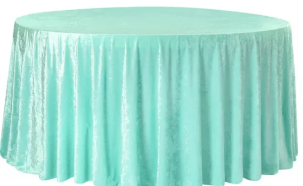 LIGHT TURQUOISE ROUND VELVET TABLECLOTH 120"