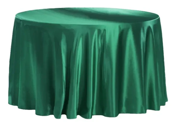 EMERALD GREEN ROUND SATIN TABLECLOTH 132"