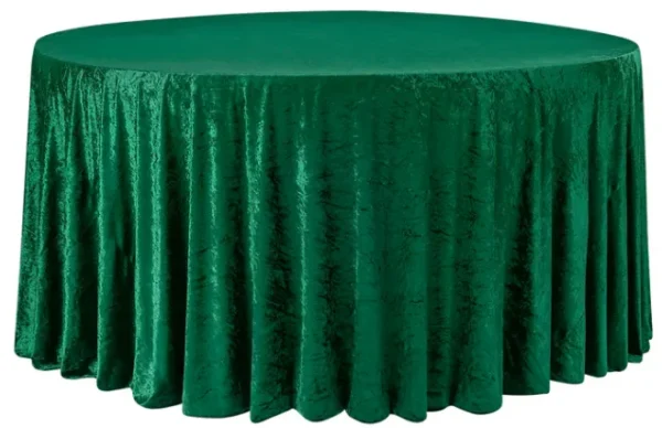 EMERALD GREEN ROUND VELVET TABLECLOTH 120"
