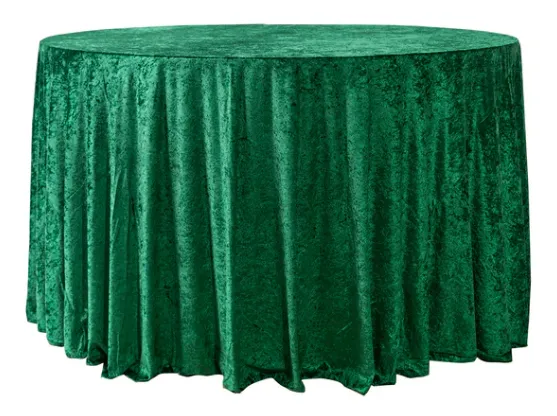 FOREST GREEN ROUND VELVET TABLECLOTH 120"
