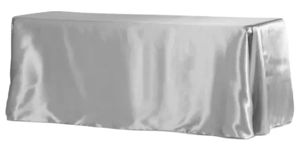 SILVER RECTANGULAR SATIN TABLECLOTH 90" X 132"