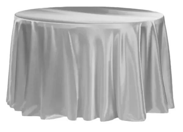SILVER ROUND SATIN TABLECLOTH 132"