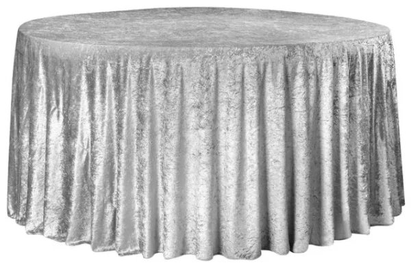 SILVER ROUND VELVET TABLECLOTH 132"