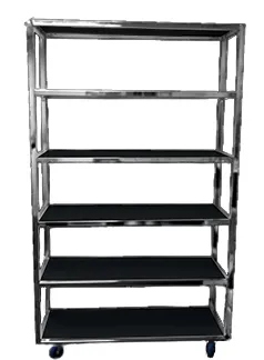 CHROME BACK BAR WITH BLACK SHELF