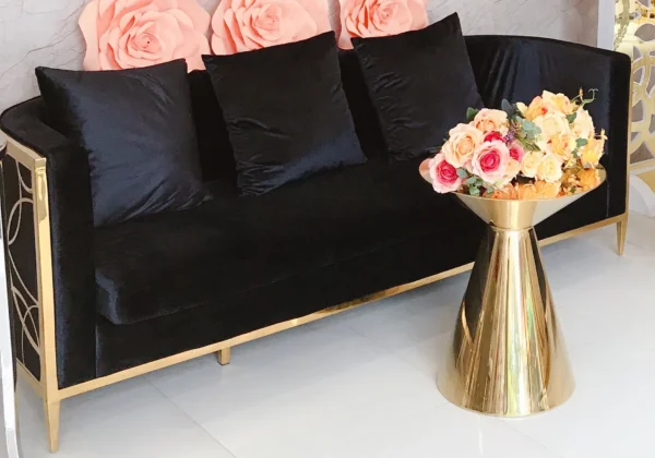 BLACK ZOEY SOFA WITH GOLD TRIM