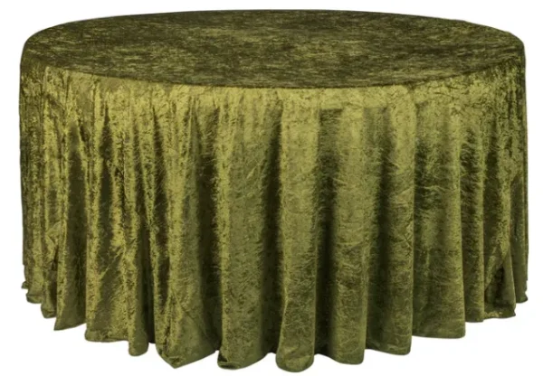 OLIVE GREEN ROUND VELVET TABLECLOTH 120"